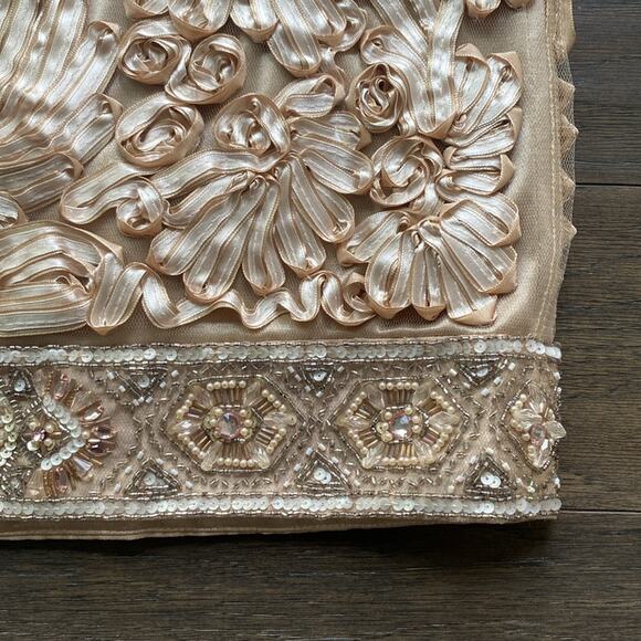 SUE WONG Strapless Dress Womens Sz 2 Cream Tan Soutache Beaded Cocktail Holiday - Picture 3 of 8